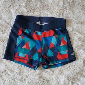 Adidas Techfit 3” Womens Shorts – blue & red geometric pattern